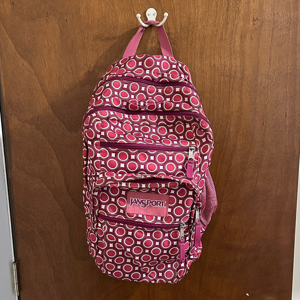 JanSport Pink and White Geometric Backpack
